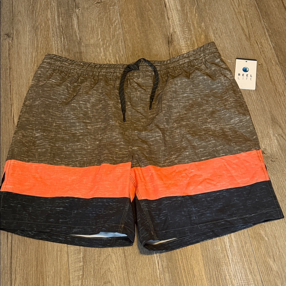 Reel Life Vortex swim trunks featuring a Kalamata colorblock design.